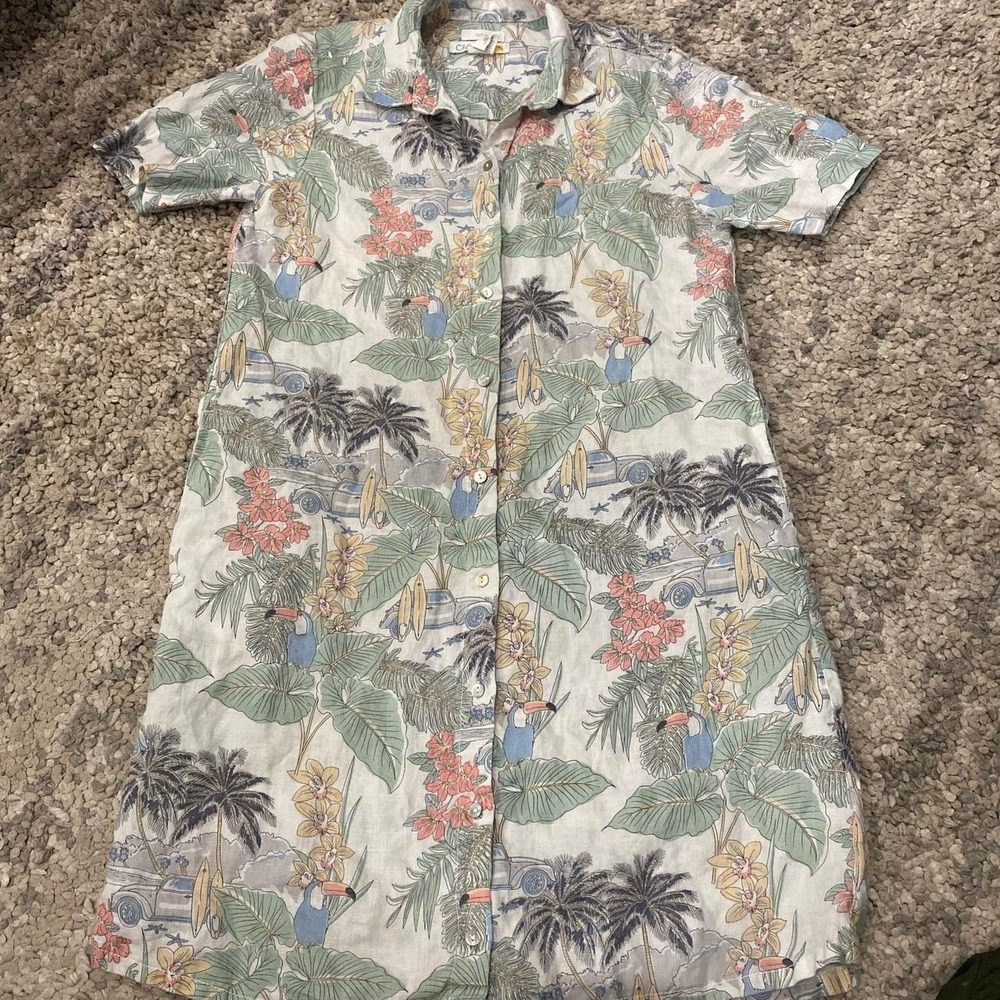 C&C California 100% Linen Tropical Shirt Dress | Size Small